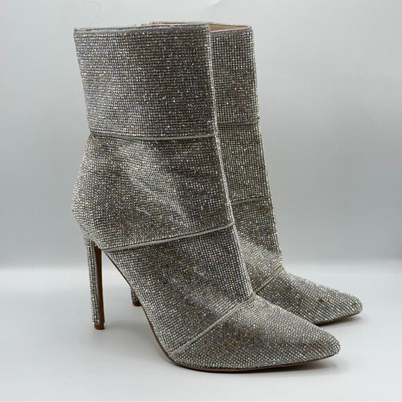 STEVE MADDEN Winona Crystal Rhinestone Sparkle Booties Silver - Picture 2 of 8